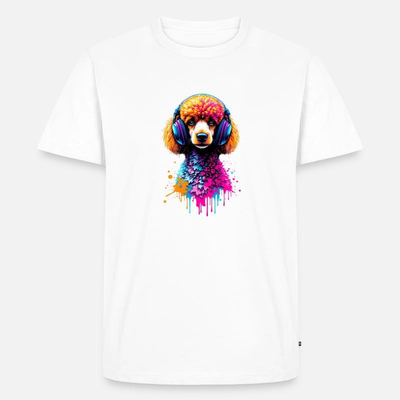 Pudel mit Kopfhörer - Männer Premium Bio T-Shirt - Weiß