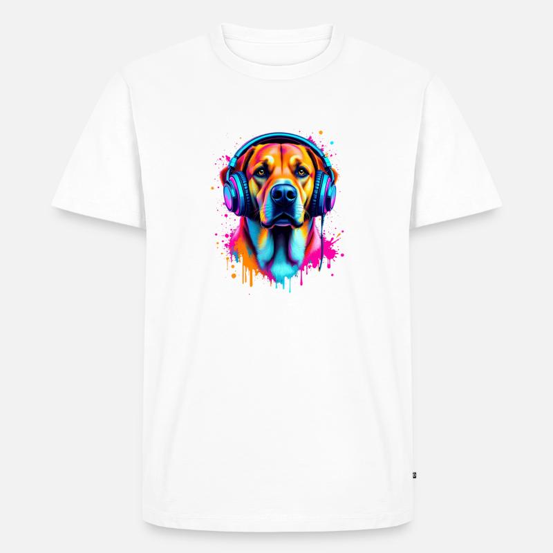 Labrador mit Kopfhörer - Männer Premium Bio T-Shirt - Weiß