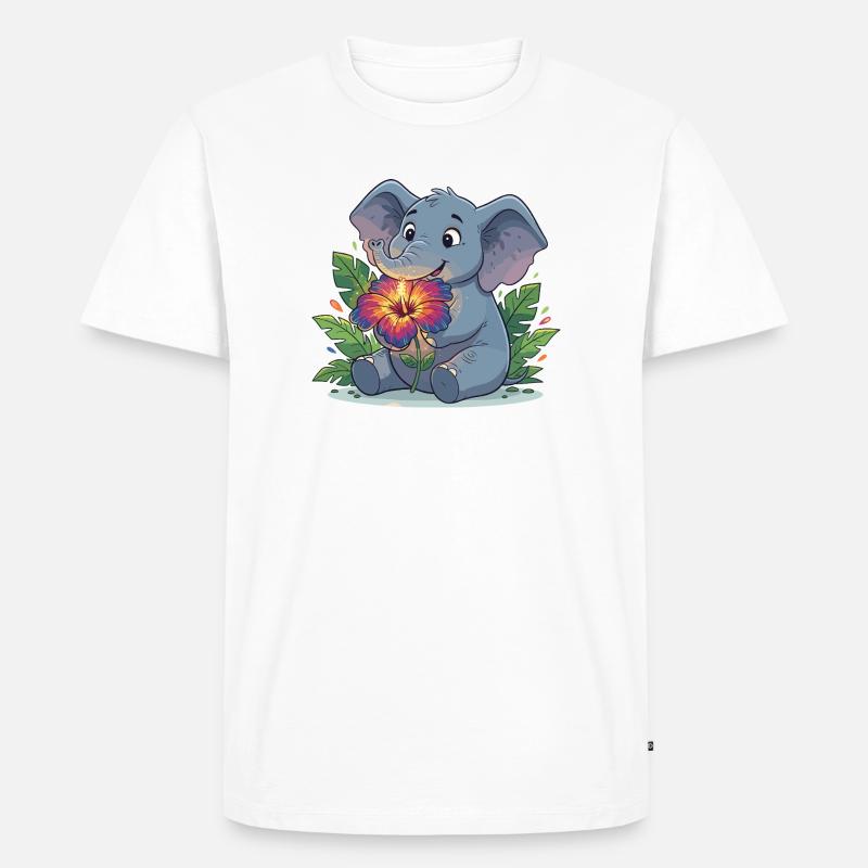 Elefant mit Hibiskusblüte - Männer Premium Bio T-Shirt - Weiß