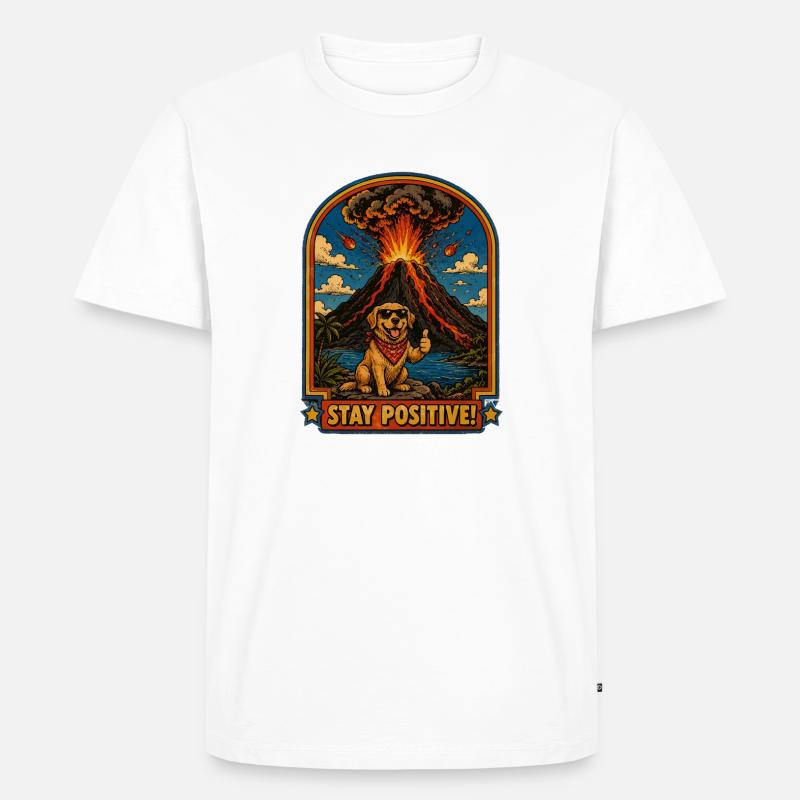 Hund vor Vulkan – Bleib Positiv - Männer Premium Bio T-Shirt - Weiß