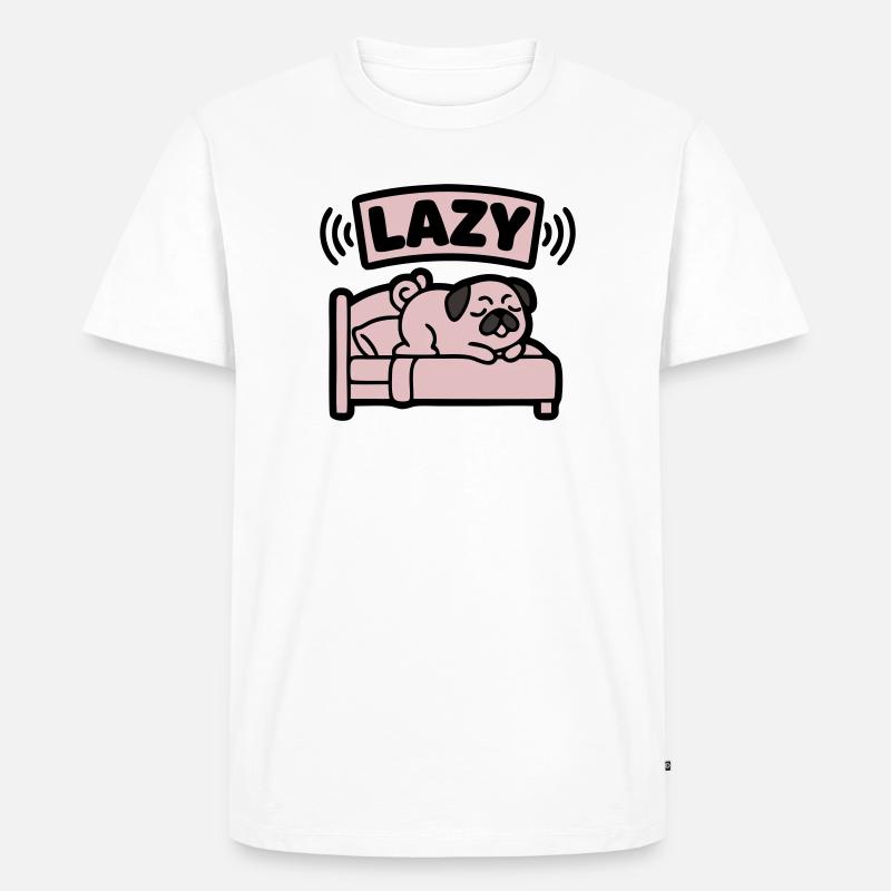  Lazy Mops Hund Bett Introvertiert - Männer Premium Bio T-Shirt - Weiß
