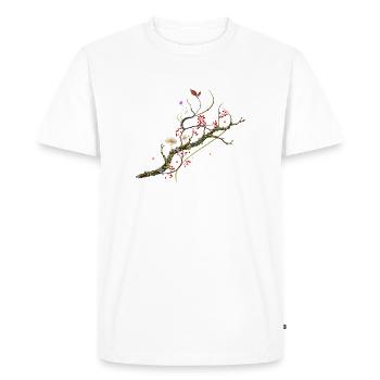 Porcelain mushrooms on lichen branch forest design - Men's Premium Organic T-Shirt - white - Front - Nico (187cm)
