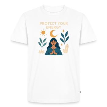 Protéger votre énergie – Pouvoir méditatif - T-shirt Premium bio Homme - blanc - Devant - Nico (187cm)