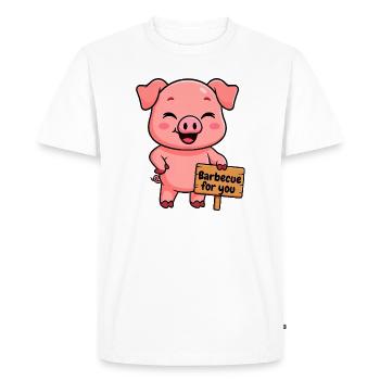 A friendly pig invites you to a barbecue - Men's Premium Organic T-Shirt - white - Front - Nico (187cm)
