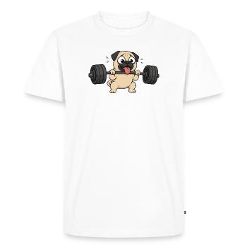 Cute Pug Cartoon Fitness Bodybuilder Weightlifter - Men's Premium Organic T-Shirt - white - Front - Nico (187cm)