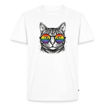 Mois de la fierté LGBT - Chat drôle avec des lunettes de soleil - T-shirt Premium bio Homme - blanc - Devant - Nico (187cm)