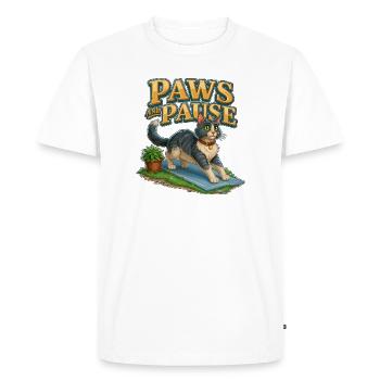 Pattes et pause Drôle d’étirements de yoga chat sur le tapis - T-shirt Premium bio Homme - blanc - Devant - Nico (187cm)