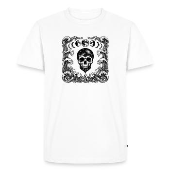Cosmic Gothic Skull Ocean Waves Moon Phases Art - Men's Premium Organic T-Shirt - white - Front - Nico (187cm)