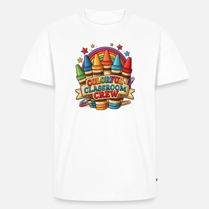 Farbenfrohe Klassenzimmercrew - Männer Premium Bio T-Shirt - Weiß