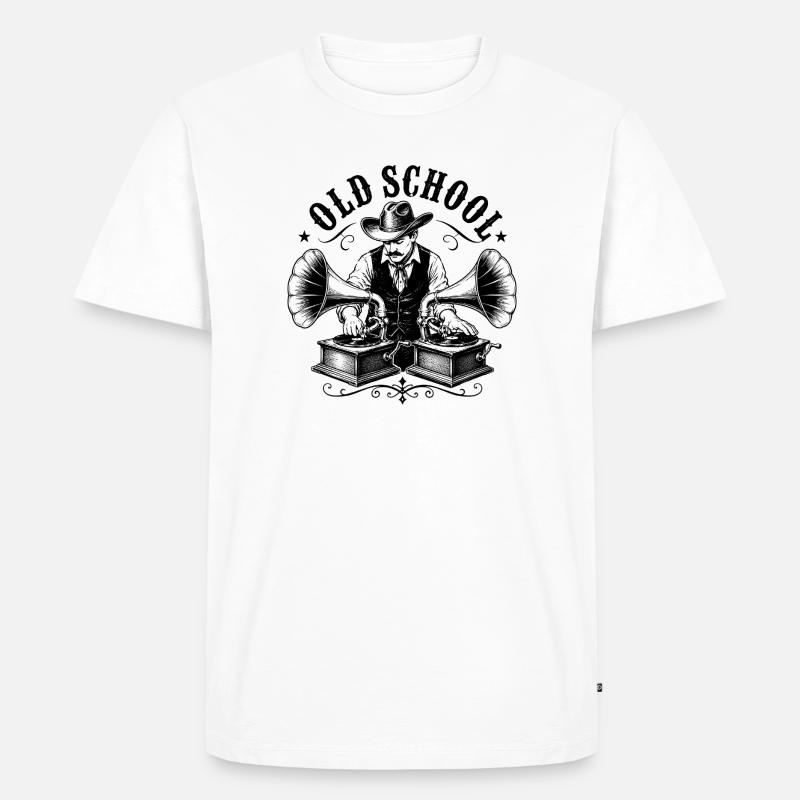Old School DJ mit Grammophon - Männer Premium Bio T-Shirt - Weiß