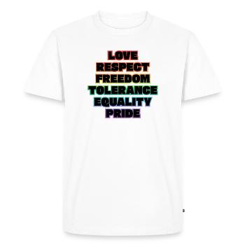 Amour Respect Liberté Tolérance Égalité Fierté - T-shirt Premium bio Homme - blanc - Devant - Nico (187cm)