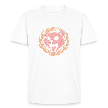 Chat Flamme Tête de Feu Rose - T-shirt Premium bio Homme - blanc - Devant - Nico (187cm)
