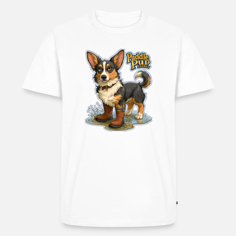 Puddle Pup Energie: Splash Boots - Männer Premium Bio T-Shirt - Weiß