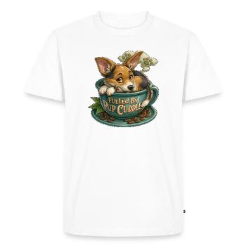 Pup Cuddle in Coffee Cup - Men's Premium Organic T-Shirt - white - Front - Nico (187cm)