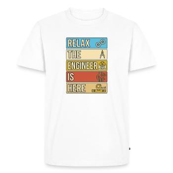 Relax The Engineer Is Here Retro Gift - Men's Premium Organic T-Shirt - white - Front - Nico (187cm)