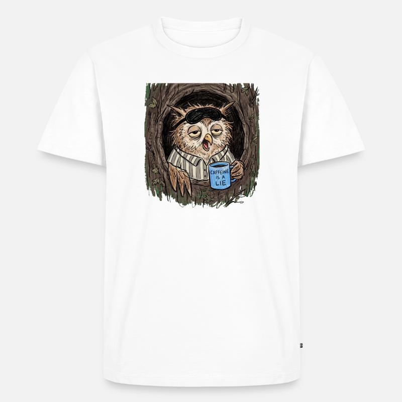 Caffeine is a Lie Eule Kaffee - Männer Premium Bio T-Shirt - Weiß