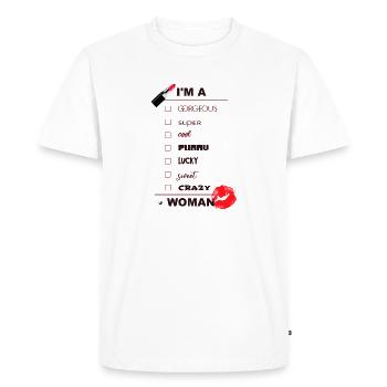 Inscription drôle avec rouge à lèvres rouge et lèvres - T-shirt Premium bio Homme - blanc - Devant - Nico (187cm)