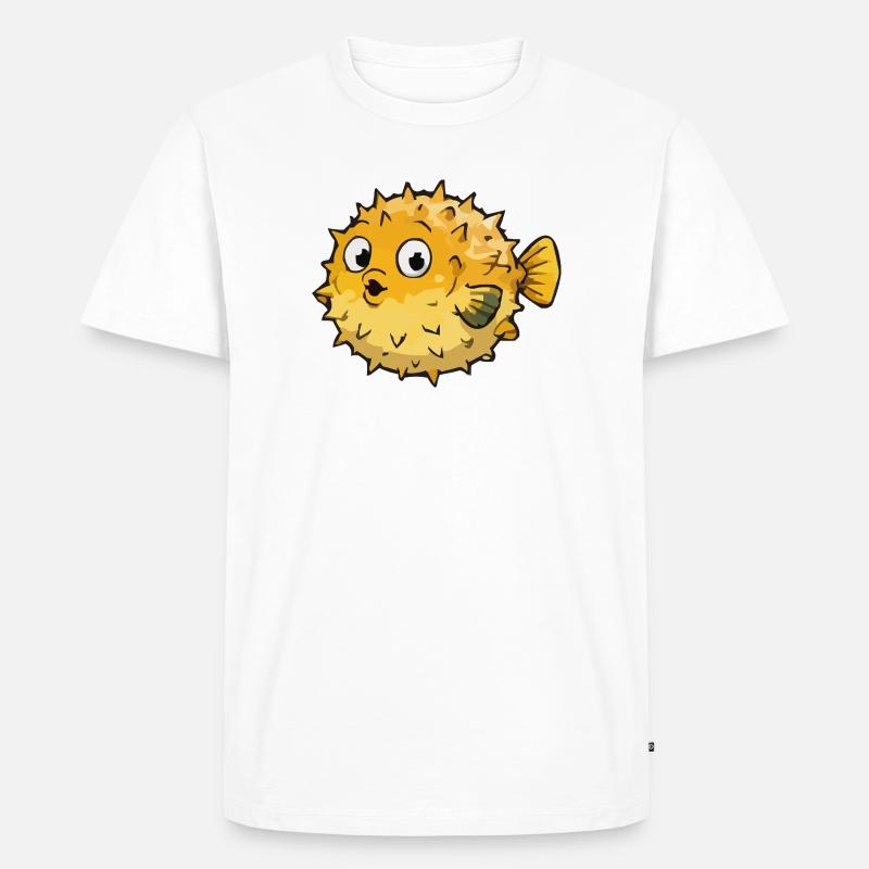 Kugeliger Pufferfisch Cartoon - Männer Premium Bio T-Shirt - Weiß