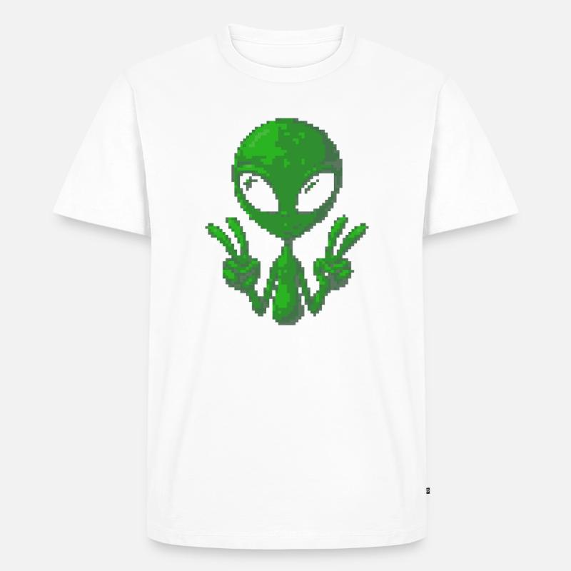 Pixel Alien Friedenszeichen - Männer Premium Bio T-Shirt - Weiß