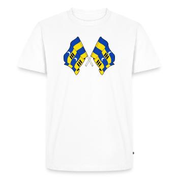 Drapeaux croisés de l’Ameland – Fierté insulaire - T-shirt Premium bio Homme - blanc - Devant - Nico (187cm)