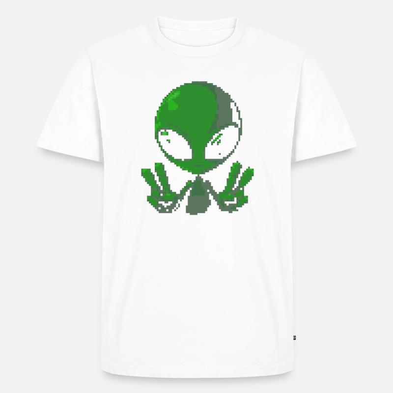Pixel grünes Alien-Friedenszeichen - Männer Premium Bio T-Shirt - Weiß