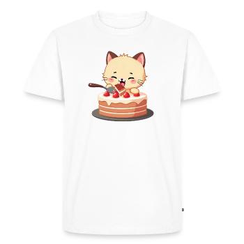 Le chat mange du gâteau - T-shirt Premium bio Homme - blanc - Devant - Nico (187cm)