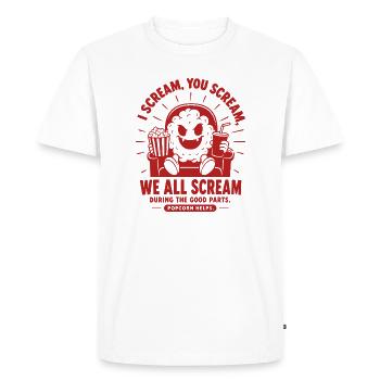 Nous crions tous du pop-corn horreur - T-shirt Premium bio Homme - blanc - Devant - Nico (187cm)