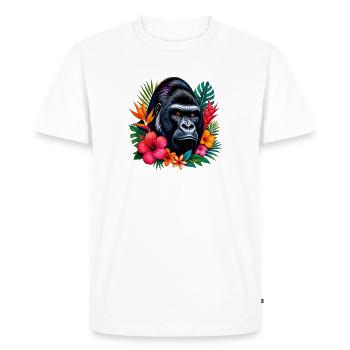 Gorille aux fleurs - T-shirt Premium bio Homme - blanc - Devant - Nico (187cm)