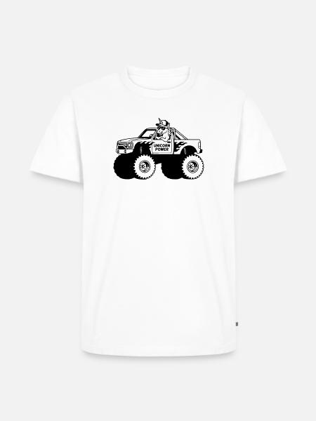 Einhorn im Monstertruck - Männer Premium Bio T-Shirt - Weiß