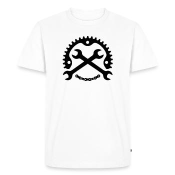Mécanicien de moto – Logo du plateau - T-shirt Premium bio Homme - blanc - Devant - Nico (187cm)