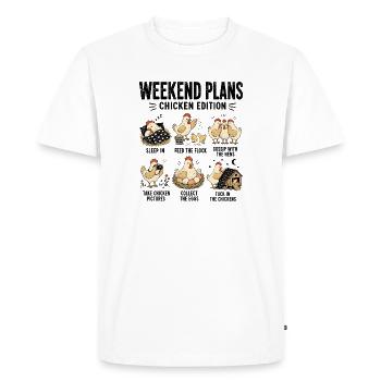 Plans du week-end Édition poulet drôle - T-shirt Premium bio Homme - blanc - Devant - Nico (187cm)