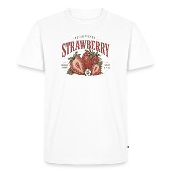 Vintage Strawberry Label Print - Men's Premium Organic T-Shirt - white - Front - Nico (187cm)