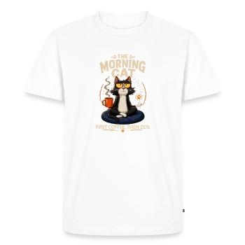 Morning Cat : Coffee Zen - T-shirt Premium bio Homme - blanc - Devant - Nico (187cm)