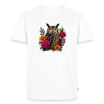 Chouette fauve dans une couronne de fleurs - T-shirt Premium bio Homme - blanc - Devant - Nico (187cm)