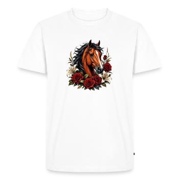 Visage de cheval avec cadre rose - T-shirt Premium bio Homme - blanc - Devant - Nico (187cm)