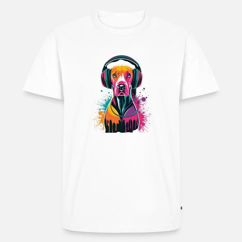 Viszla mit Kopfhörer - Männer Premium Bio T-Shirt - Weiß
