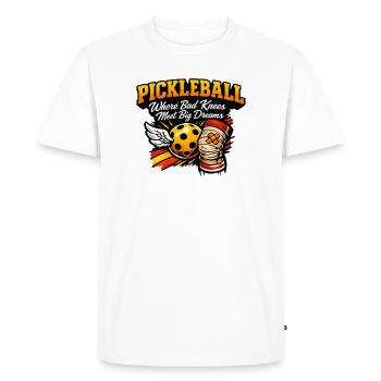 Grands rêves au pickleball, puissance des genoux - T-shirt Premium bio Homme - blanc - Devant - Nico (187cm)