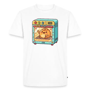 Femme enceinte dans un chignon dans le four – drôle de femme - T-shirt Premium bio Homme - blanc - Devant - Nico (187cm)