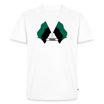Texel Crossed Flags – Fierté de l’île - T-shirt Premium bio Homme - blanc - Devant - Nico (187cm)