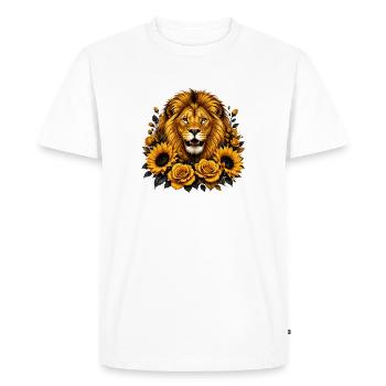 Lion dans une couronne de tournesol - T-shirt Premium bio Homme - blanc - Devant - Nico (187cm)