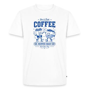 Chemise café du Kaffee servie tous les jours - T-shirt Premium bio Homme - blanc - Devant - Nico (187cm)