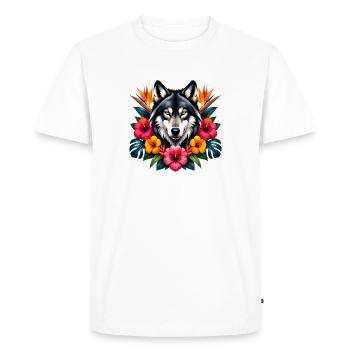 Wolf's Head Tropical Flowers - Men's Premium Organic T-Shirt - white - Front - Nico (187cm)