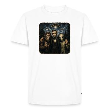 Selfie extraterrestre Lincoln avec Bigfoot - OVNI rétro - T-shirt Premium bio Homme - blanc - Devant - Nico (187cm)