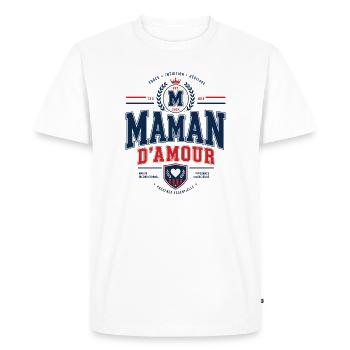 Maman d’Amour Style Varsity Vintage - T-shirt Premium bio Homme - blanc - Devant - Nico (187cm)