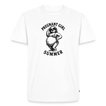 Fille enceinte, été, plage, paresseux, lus - T-shirt Premium bio Homme - blanc - Devant - Nico (187cm)