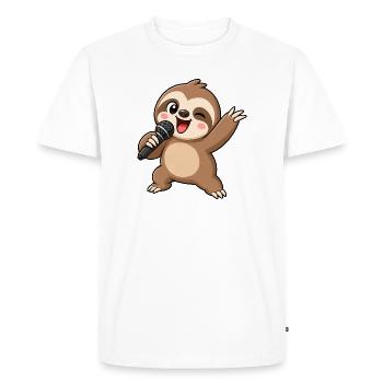 Cute Sloth Cartoon Karaoke Singer Musician - Men's Premium Organic T-Shirt - white - Front - Nico (187cm)