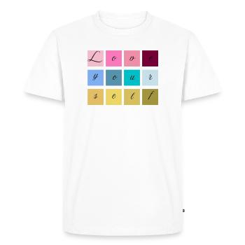 Aimez-vous en lettres pastel - T-shirt Premium bio Homme - blanc - Devant - Nico (187cm)