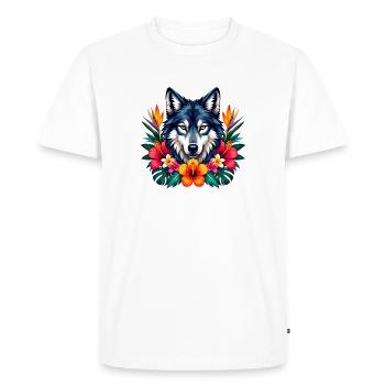 Tête de Loup aux Fleurs Tropicales - T-shirt Premium bio Homme - blanc - Devant - Nico (187cm)