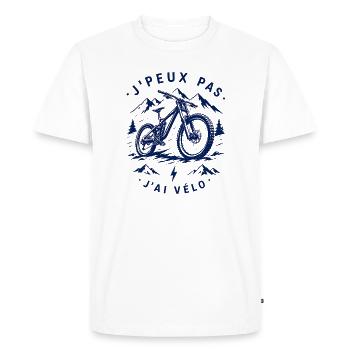 J’peux pas j’ai vélo – VTT Descente Montagne - T-shirt Premium bio Homme - blanc - Devant - Nico (187cm)