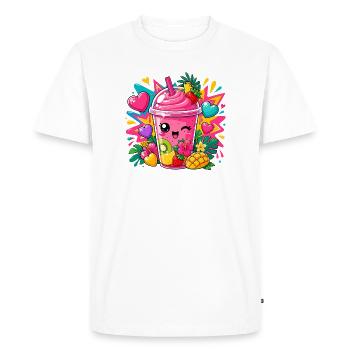 Kawaii Pink Smoothie with Fruits - Men's Premium Organic T-Shirt - white - Front - Nico (187cm)